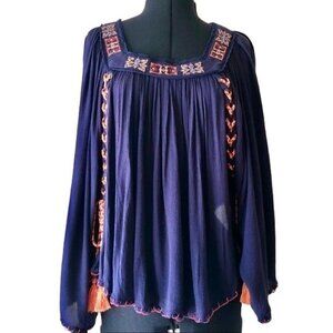 Rocks & Indigo Boho Blouse Indigo Blue Sz. M